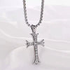 Wholesale Diamond Geometric Cross Pendant Necklace Made Of Titanium Steel And Pearl Chain For Unisex