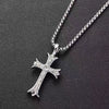 Wholesale Diamond Geometric Cross Pendant Necklace Made Of Titanium Steel And Pearl Chain For Unisex