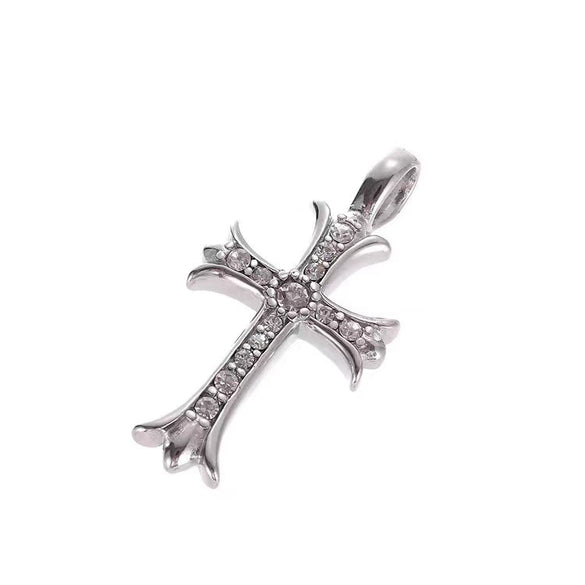 Wholesale Diamond Geometric Cross Pendant Necklace Made Of Titanium Steel And Pearl Chain For Unisex