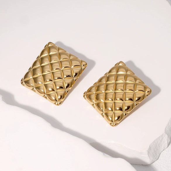 Wholesale Diamond Geometric Pattern 18K Real Gold Electroplated Stainless Steel Earrings For Women