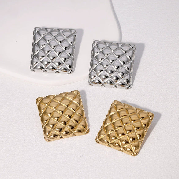 Wholesale Diamond Geometric Pattern 18K Real Gold Electroplated Stainless Steel Earrings For Women