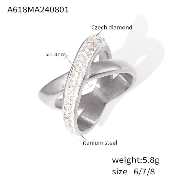 Wholesale Diamond Ring 316L Stainless Steel 18K Gold Plated Geometric Irregular Xshaped Simple Design