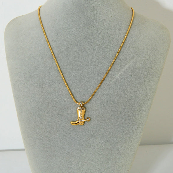 Wholesale Diamondencrusted Cowboy Boot Pendant Stainless Steel Necklace 18K Gold Plated For Women