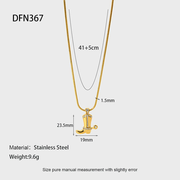 Wholesale Diamondencrusted Cowboy Boot Pendant Stainless Steel Necklace 18K Gold Plated For Women