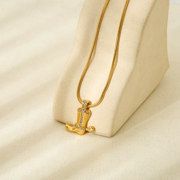 Wholesale Diamondencrusted Cowboy Boot Pendant Stainless Steel Necklace 18K Gold Plated For Women