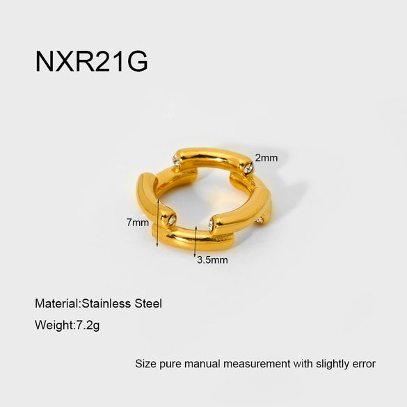 Wholesale Diamondencrusted Round Colorblocked 18K Gold Plated Geometric Stainless Steel Ring For Women