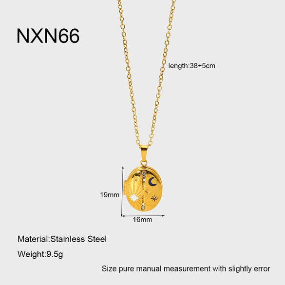 Wholesale Diamondencrusted Star And Geometric Magnetic Photo Box Pendant Stainless Steel 18K Gold Plated Necklace For Women