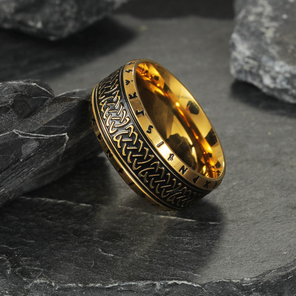 Wholesale Distressed Geometric Titanium Steel Ring With Viking Rune For Men And Women