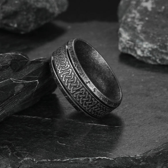 Wholesale Distressed Geometric Titanium Steel Ring With Viking Rune For Men And Women