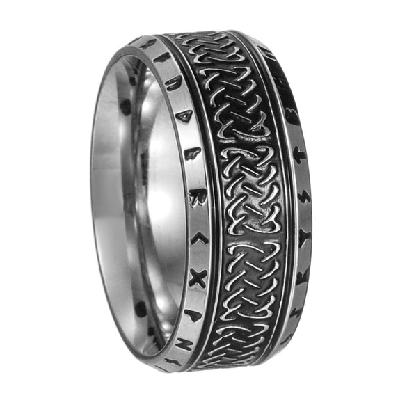 Wholesale Distressed Geometric Titanium Steel Ring With Viking Rune For Men And Women