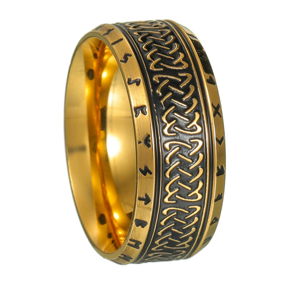 Wholesale Distressed Geometric Titanium Steel Ring With Viking Rune For Men And Women
