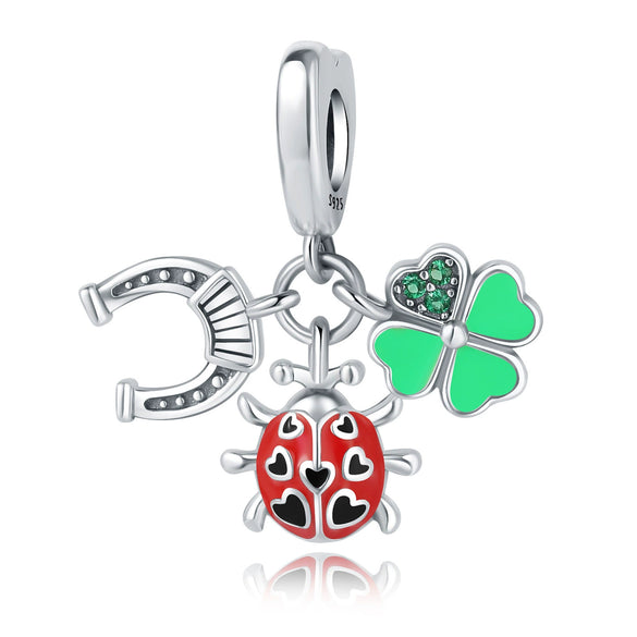 Wholesale Diy Accessories Bracelet Pendant S925 Sterling Silver Beaded Dragonfly Ladybug Dripping Oil Design