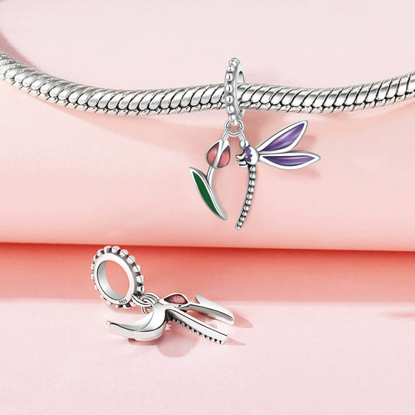 Wholesale Diy Accessories Bracelet Pendant S925 Sterling Silver Beaded Dragonfly Ladybug Dripping Oil Design
