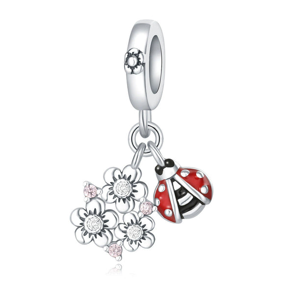 Wholesale Diy Accessories Bracelet Pendant S925 Sterling Silver Beaded Dragonfly Ladybug Dripping Oil Design