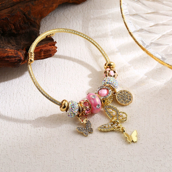Wholesale Diy Beaded Bracelet Alloy Rhinestone Love Butterfly Pendant Fashion Animal Heart Insect Zodiac Adjustable Couple Bracelet