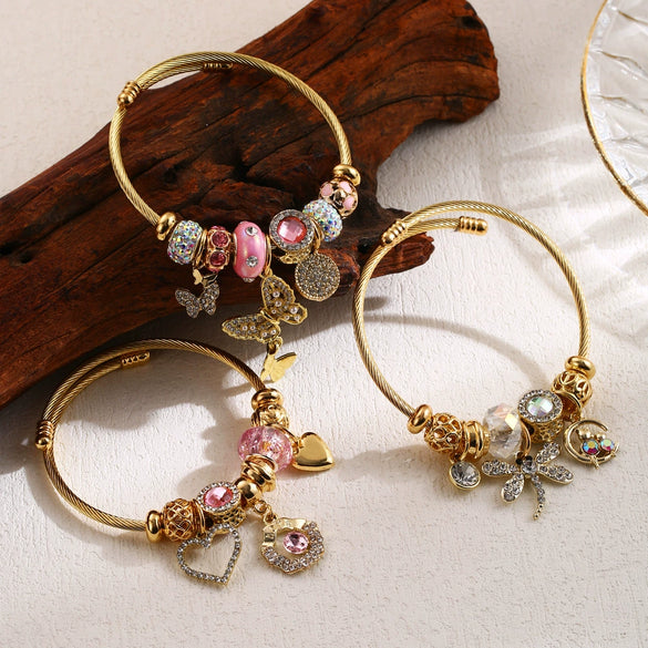 Wholesale Diy Beaded Bracelet Alloy Rhinestone Love Butterfly Pendant Fashion Animal Heart Insect Zodiac Adjustable Couple Bracelet