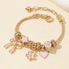 Wholesale Diy Beaded Bracelet With Pink Bow Heart And Flower Pendants Zinc Alloy Electroplated Unisex Fashion Jewelry
