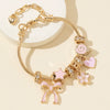 Wholesale Diy Beaded Bracelet With Pink Bow Heart And Flower Pendants Zinc Alloy Electroplated Unisex Fashion Jewelry