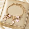 Wholesale Diy Beaded Bracelet With Pink Bow Heart And Flower Pendants Zinc Alloy Electroplated Unisex Fashion Jewelry