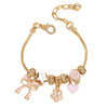Wholesale Diy Beaded Bracelet With Pink Bow Heart And Flower Pendants Zinc Alloy Electroplated Unisex Fashion Jewelry