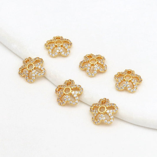 Wholesale Diy Beading Material Loose Bead Bracelet Accessories Copper Inlaid Zircon Flower Tray Electroplated 18K Gold Color Retention