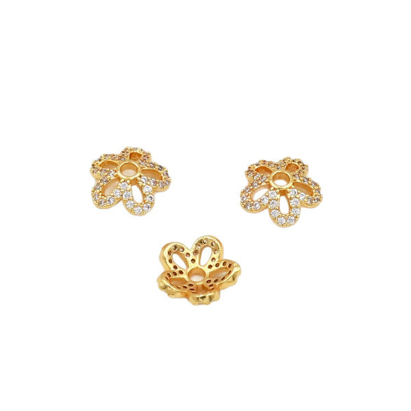 Wholesale Diy Beading Material Loose Bead Bracelet Accessories Copper Inlaid Zircon Flower Tray Electroplated 18K Gold Color Retention