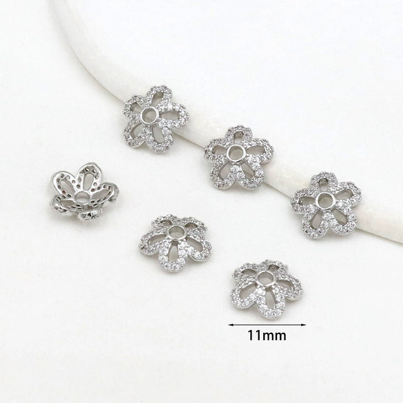 Wholesale Diy Beading Material Loose Bead Bracelet Accessories Copper Inlaid Zircon Flower Tray Electroplated 18K Gold Color Retention