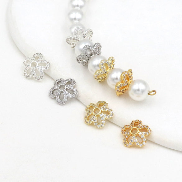 Wholesale Diy Beading Material Loose Bead Bracelet Accessories Copper Inlaid Zircon Flower Tray Electroplated 18K Gold Color Retention