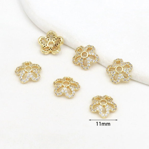 Wholesale Diy Beading Material Loose Bead Bracelet Accessories Copper Inlaid Zircon Flower Tray Electroplated 18K Gold Color Retention