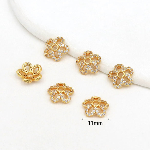 Wholesale Diy Beading Material Loose Bead Bracelet Accessories Copper Inlaid Zircon Flower Tray Electroplated 18K Gold Color Retention