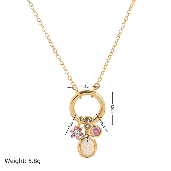 Wholesale Diy Birthstone Necklace With Geometric Pendant Goldplated Copper Jewelry For Women