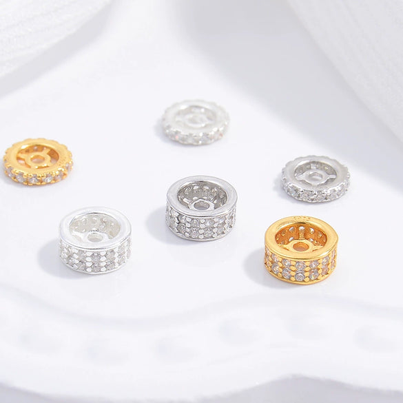 Wholesale Diy Bracelet Accessories S925 Sterling Silver Double Row Zirconium Round And Wheel Bead Handmade