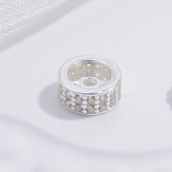 Wholesale Diy Bracelet Accessories S925 Sterling Silver Double Row Zirconium Round And Wheel Bead Handmade