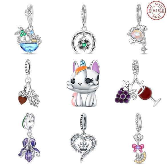 Wholesale Diy Bracelet Accessories 925 Sterling Silver Iris Unicorn Pendant Beads Dripping Oil Design