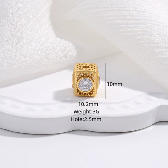 Wholesale Diy Bracelet S925 Sterling Silver Gold Plated Hollow Square Zircon Beaded Handmade Accessory