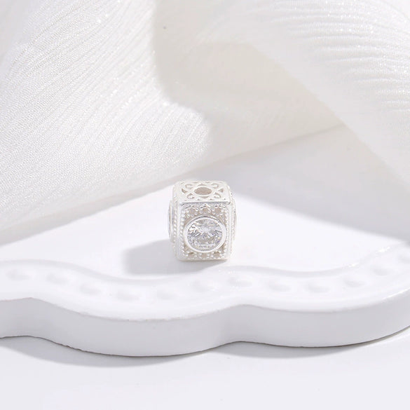Wholesale Diy Bracelet S925 Sterling Silver Gold Plated Hollow Square Zircon Beaded Handmade Accessory