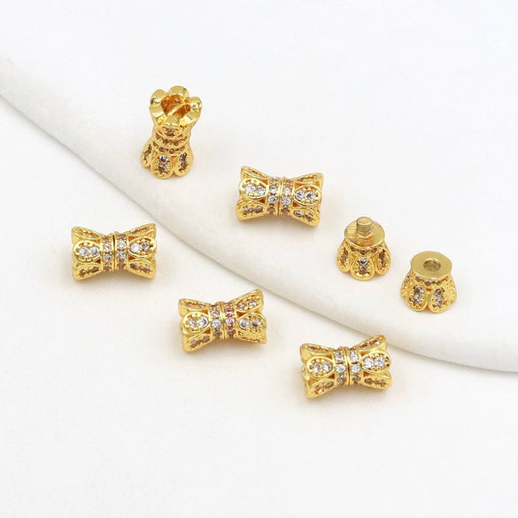 Wholesale Diy Connecting Buckle Copper Inlaid Zircon Rotating Screw Pearl Doublelayer Small Waist Spacer Electroplated