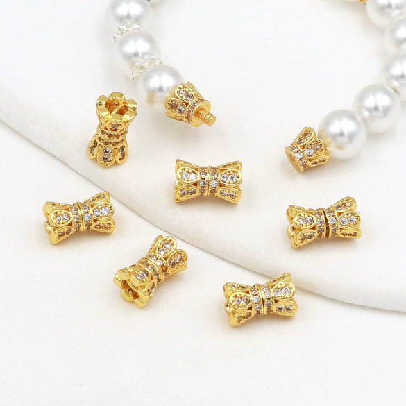 Wholesale Diy Connecting Buckle Copper Inlaid Zircon Rotating Screw Pearl Doublelayer Small Waist Spacer Electroplated