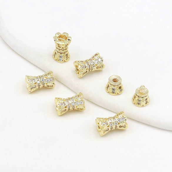 Wholesale Diy Connecting Buckle Copper Inlaid Zircon Rotating Screw Pearl Doublelayer Small Waist Spacer Electroplated