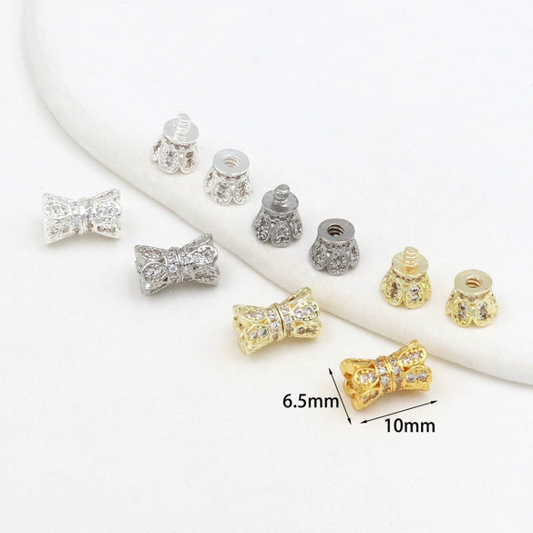 Wholesale Diy Connecting Buckle Copper Inlaid Zircon Rotating Screw Pearl Doublelayer Small Waist Spacer Electroplated