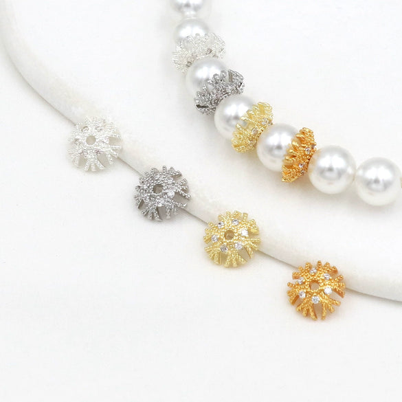 Wholesale Diy Crystal Beading Accessories Copper 18K Gold Plated Diamond Zircon Cut Out Snowflake Flower Holder Spacer Beads Versatile Minimalist