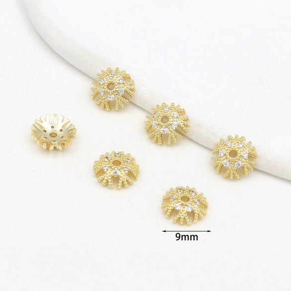 Wholesale Diy Crystal Beading Accessories Copper 18K Gold Plated Diamond Zircon Cut Out Snowflake Flower Holder Spacer Beads Versatile Minimalist
