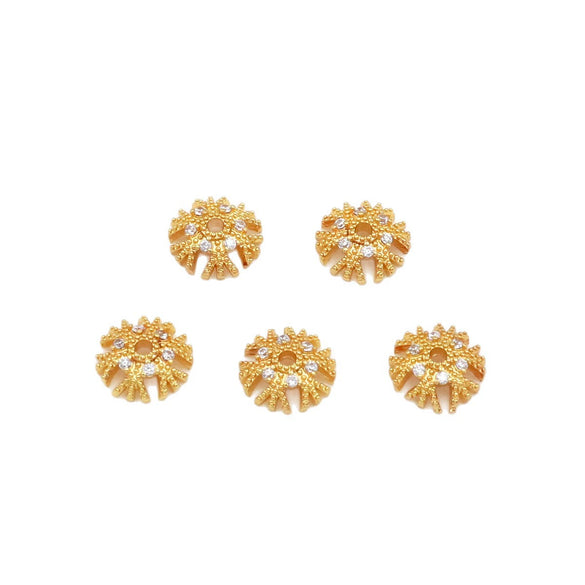 Wholesale Diy Crystal Beading Accessories Copper 18K Gold Plated Diamond Zircon Cut Out Snowflake Flower Holder Spacer Beads Versatile Minimalist