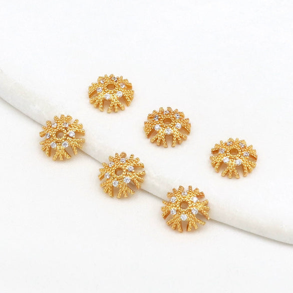 Wholesale Diy Crystal Beading Accessories Copper 18K Gold Plated Diamond Zircon Cut Out Snowflake Flower Holder Spacer Beads Versatile Minimalist