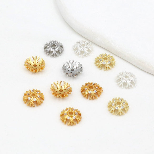 Wholesale Diy Crystal Beading Accessories Copper 18K Gold Plated Diamond Zircon Cut Out Snowflake Flower Holder Spacer Beads Versatile Minimalist