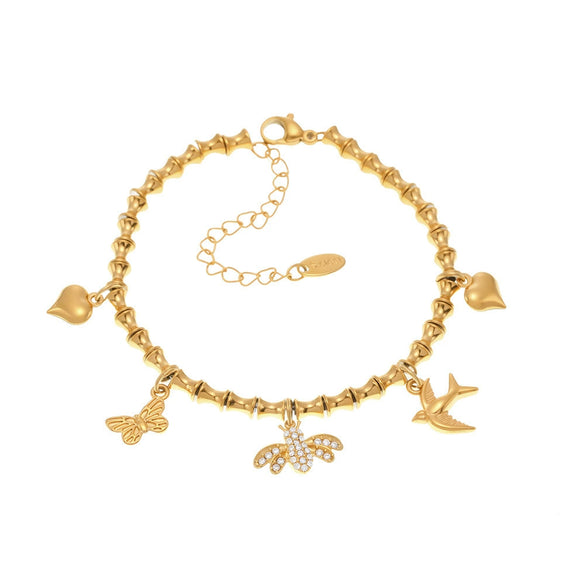 Wholesale Diy Ferris Wheel Zircon Oil Drop Geometric Stainless Steel Electroplated Bracelet And Anklet Set For Women