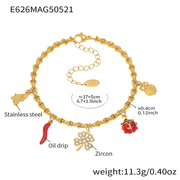 Wholesale Diy Ferris Wheel Zircon Oil Drop Geometric Stainless Steel Electroplated Bracelet And Anklet Set For Women