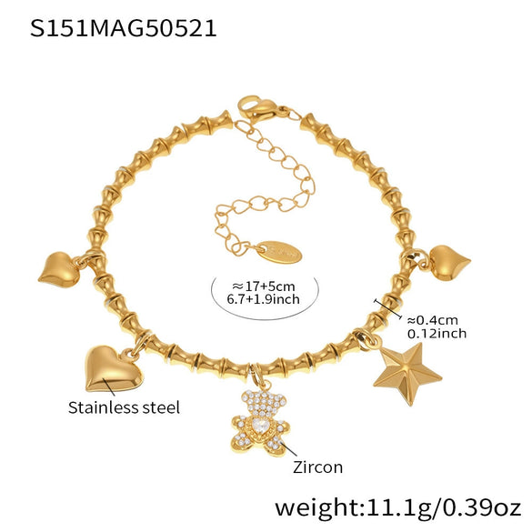 Wholesale Diy Ferris Wheel Zircon Oil Drop Geometric Stainless Steel Electroplated Bracelet And Anklet Set For Women