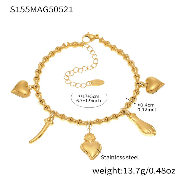 Wholesale Diy Ferris Wheel Zircon Oil Drop Geometric Stainless Steel Electroplated Bracelet And Anklet Set For Women