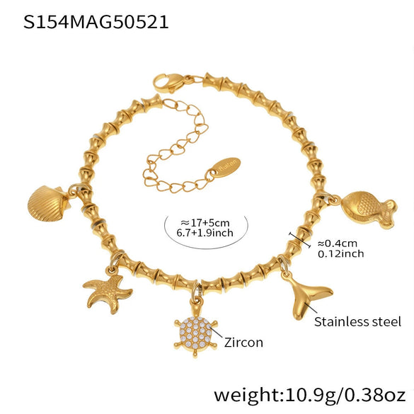 Wholesale Diy Ferris Wheel Zircon Oil Drop Geometric Stainless Steel Electroplated Bracelet And Anklet Set For Women
